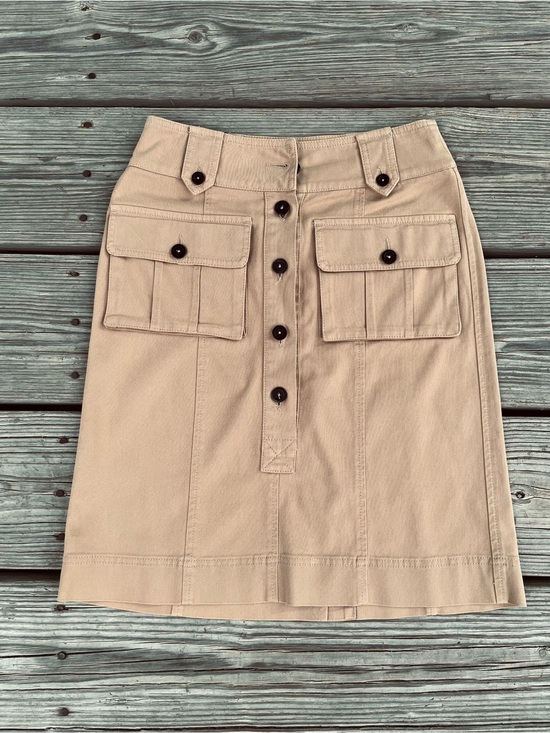 Burberry Dresses & Skirts - Burberry Beige Button-Front Pencil Skirt with Utility Pockets